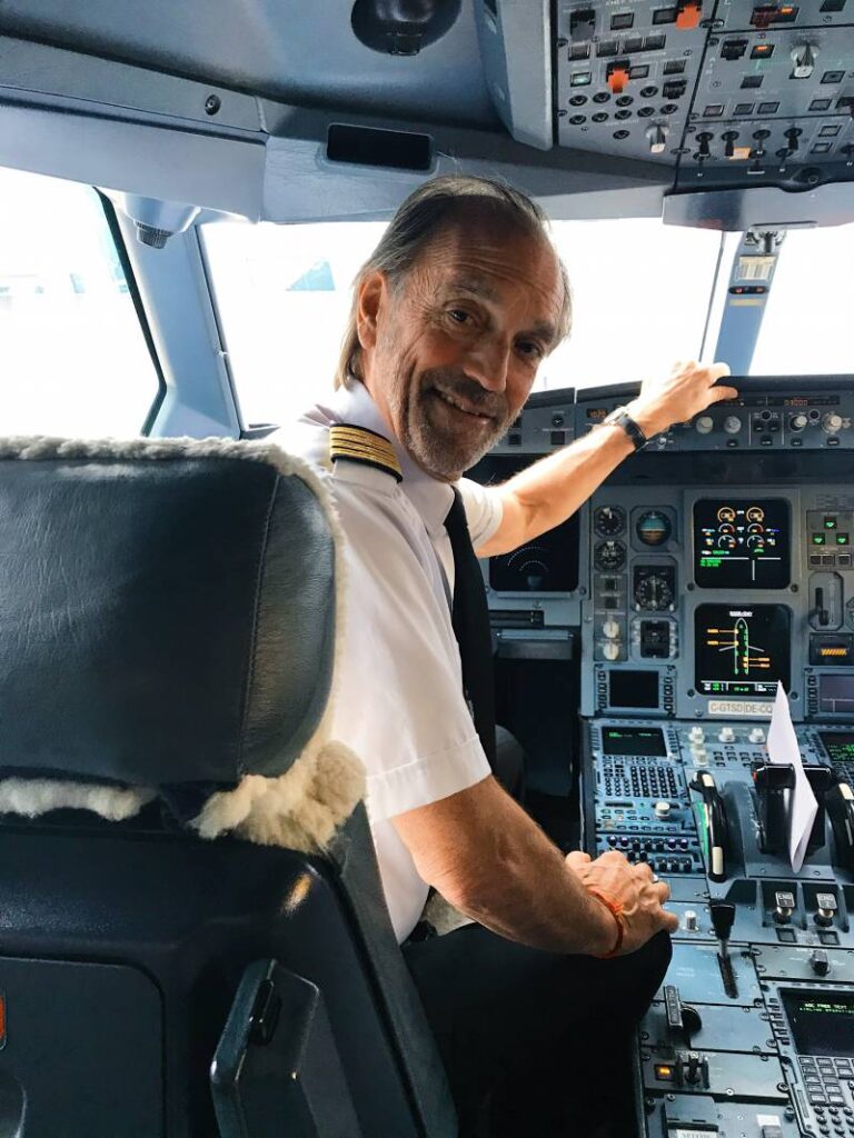 Captain Piché in the cockpit right before his last transatlantic flight