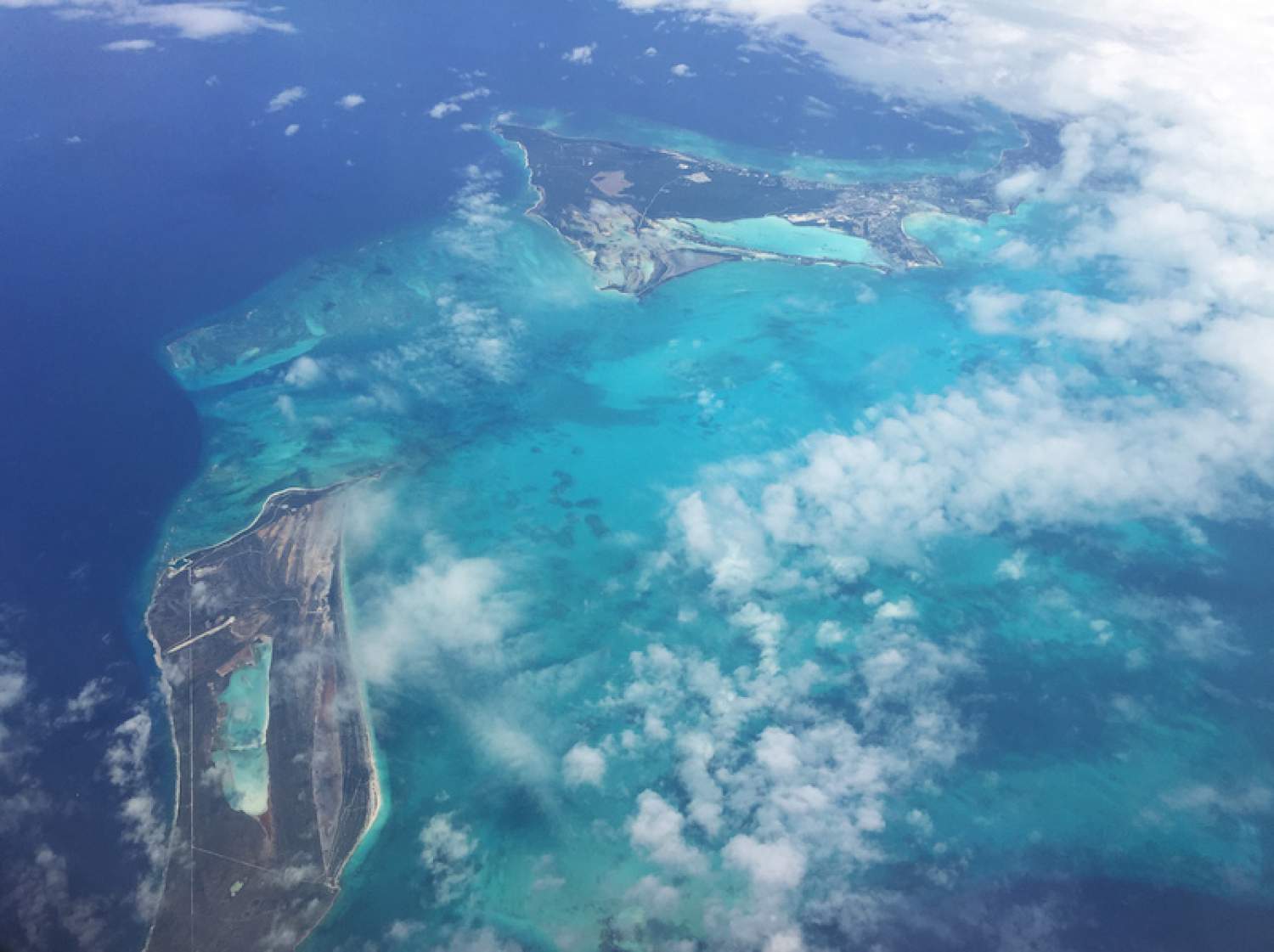 View from the plane of islands in the Caribbean