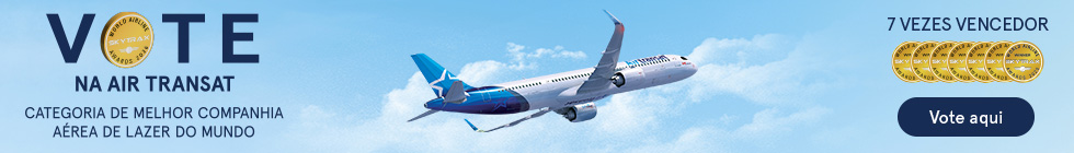 Vote na Air Transat. Categoria de melhor companhia aérea de lazer do mundo 2026. Vote aqui.
