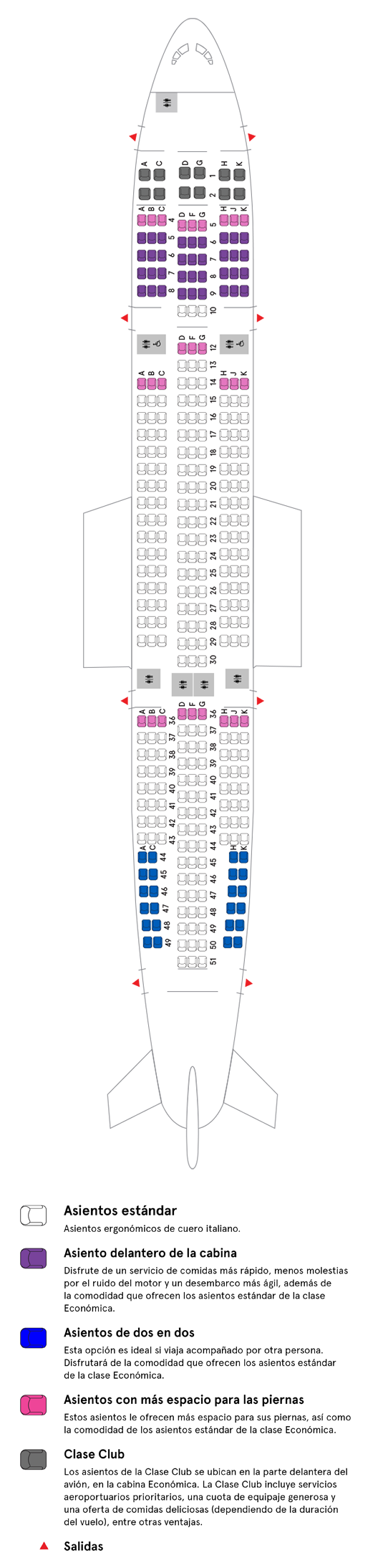 Cabina del avión Airbus A320-200 Low Density de Air Transat