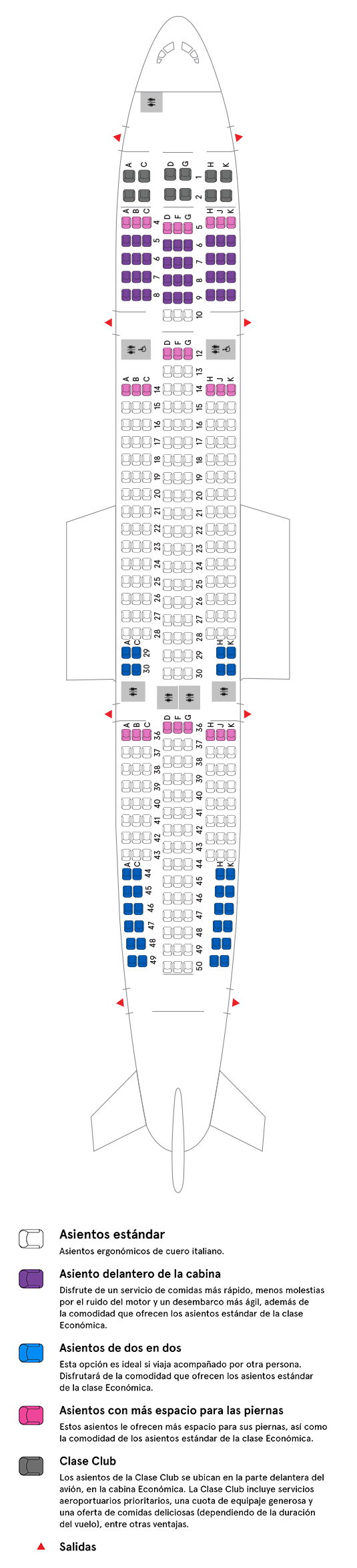 Cabina del avión Airbus A320-200 Low Density de Air Transat