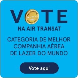 Vote na Air Transat. Categoria de melhor companhia aérea de lazer do mundo 2026. Vote aqui.