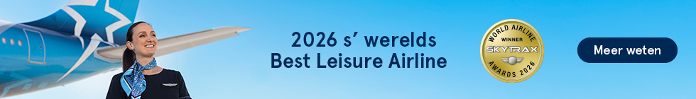 Air Transat. 2026 s’ werelds Best Leisure Airline. Skytrax Awards. Meer info.
