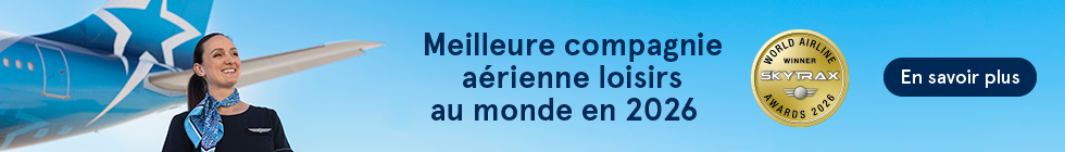 Air Transat. Meilleure compagnie aérienne loisirs en 2026. Skytrax Awards. En savoir plus.
