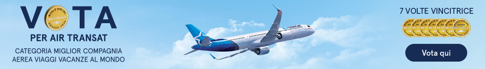 Vota per Air Transat. Categoria miglior compagnia aerea viaggi vacanze al mondo 2026. Vota qui.