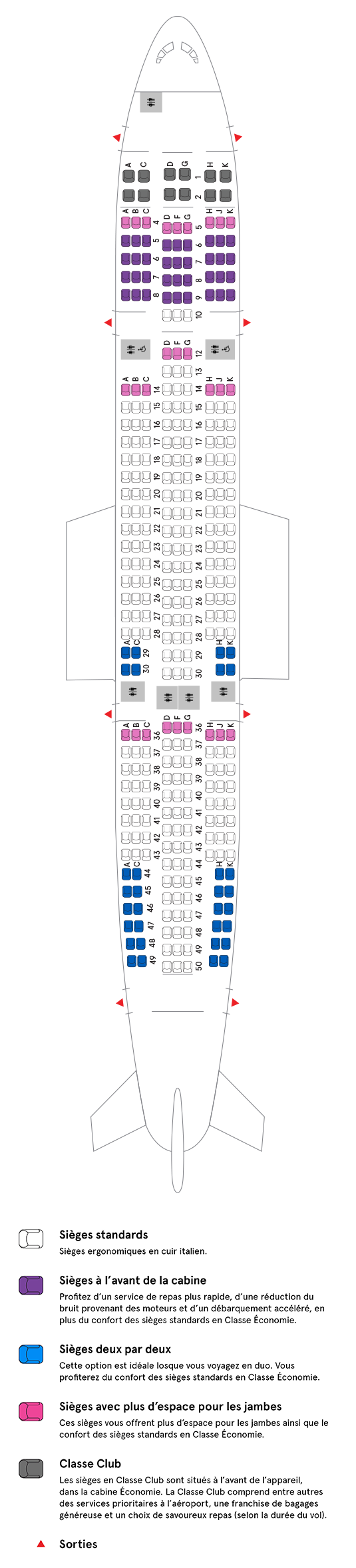 Cabine de l'Airbus A330-200 Low Density Air Transat