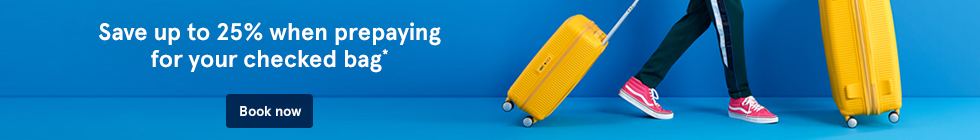 Save up to 25% when prepaying for your checked bags.