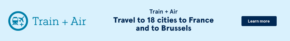 Train plus air. Travel to 18 cities in France and to Brussels. Learn more.