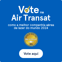 Vote na Air Transat como a melhor companhia aérea de lazer do mundo 2024. Vote aqui.
