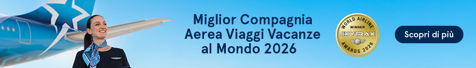 Air Transat. Migliore Compagnia Aerea Viaggi Vacanze al Mondo 2026. Skytrax Awards. Scopri di più.