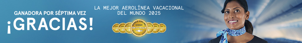 Air Transat. Ganadora por séptima vez. ¡Gracias! La Mejor Aerolínea vacacional del Mundo 2025. Skytrax World Airline Winner Awards 2025. Más Información.