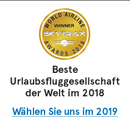 Beste Urlaubsfluggesellschaft der Welt im 2018. Wählen Sie uns im 2019.