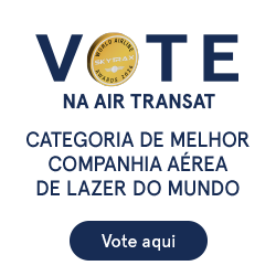 Vote na Air Transat. Categoria de melhor companhia aérea de lazer do mundo 2026. Vote aqui.