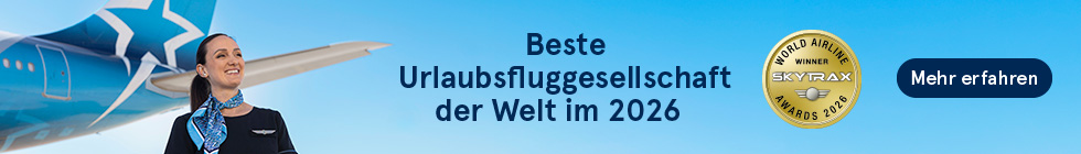 Air Transat. Beste Urlaubsfluggesellschaft der Welt im 2026. Skytrax Awards. Mehr erfahren. 