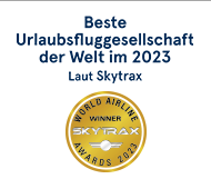 Beste Urlaubsfluggesellschaft der Welt im 2023 Laut Skytrax. Skytrax World Airline Winner Awards 2023.  